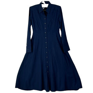 Uniqlo Maxi Dress Women's XS Navy Fit & Flare Long Sleeve Button Up Collared